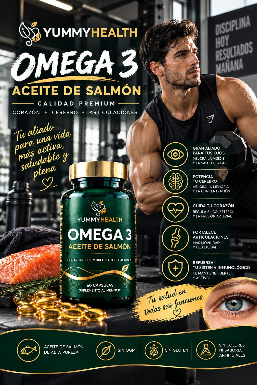 OMEGA 3 PREMIUM - ACEITE DE SALMON DE ALTA PUREZA Y DOSIS PARA TU BIENESTAR DIARIO
