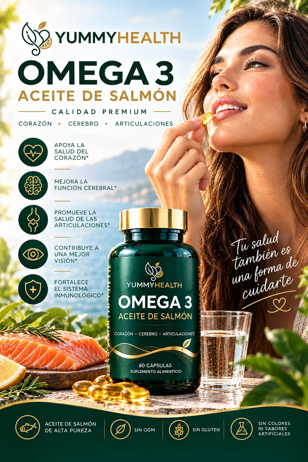 OMEGA 3 PREMIUM - ACEITE DE SALMON DE ALTA PUREZA Y DOSIS PARA TU BIENESTAR DIARIO